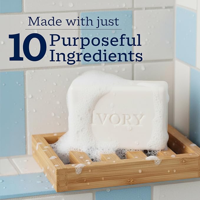 Ivory Gentle Bar Soap, Designed for Whole Family, 99.44% Pure Formula, Plant-Based Cleanser, Made Without Heavy Perfumes, Parabens & Phthalates, For All Skin Types, Original Scent, 3.17 oz (3 Count)