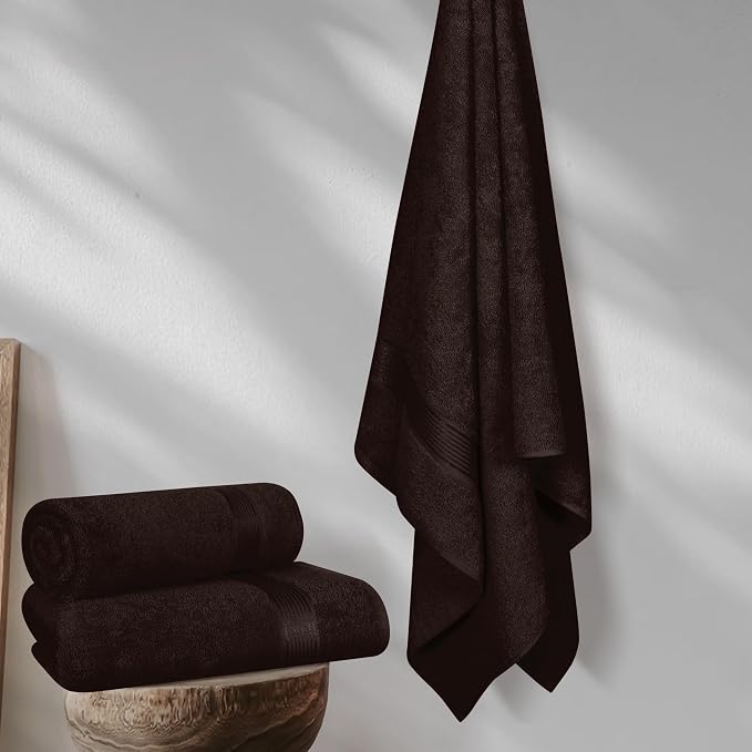 Belizzi Home Cotton 2 Pack Oversized Bath Towel Set 28x55 inches, Large Bath Towels, Ultra Absorbant Compact Quickdry & Lightweight Towel, Ideal for Gym Travel Camp Pool - Brown