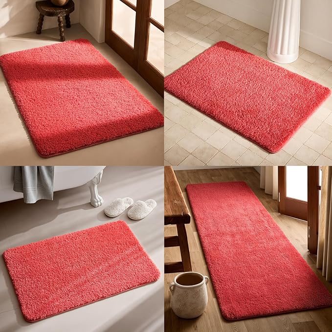 TYUU Toilet Rug, Ultra Soft Toilet Rugs U Shaped Machine Washable Non Slip Absorbent Quick Dry Toilet Mat with Rubber Backing, Pink 20" x 24" U Shape