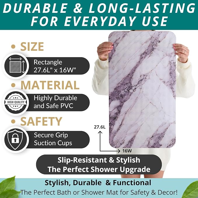 ENKOSI Non Slip Bath Mat for Tub and Shower Floors – Anti Slip Shower Mat with Strong Grip – Soft, Safe, and Unique Marble Print Bathroom Shower Mat for Inside Bathtub and Stalls (28x16 Marble Gray)
