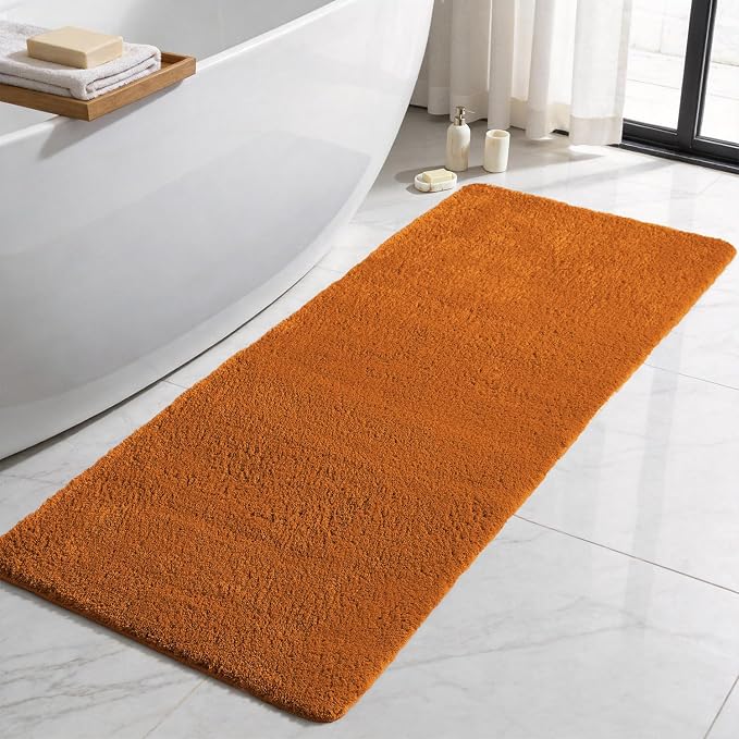 TYUU Bathroom Runner Rug, Ultra Soft Long Bath Mat Machine Washable Super Absorbent Quick Dry Bathroom Runner Rugs 24 x 60 Non Slip, Orange 24" x 60"