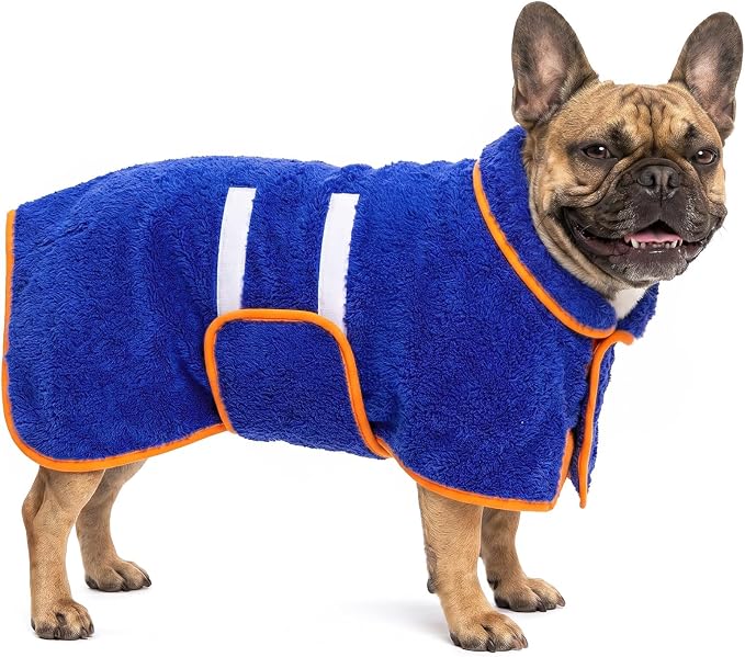 Bienbee Dog Bathrobe, Quick Drying Super Absorbent Pet Robes for Small Medium Large Dogs, Drying Coat for After Bath & Swim, Warm & Cozy Dogs Towels, Dog Puppy Bath Supplies, Dark Blue M