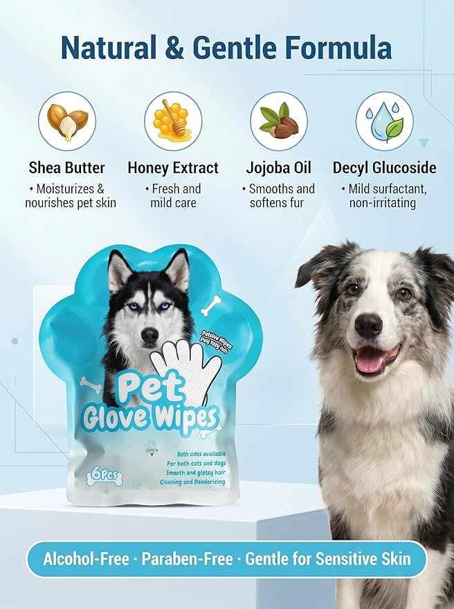 Pet Glove Wipes, Dual Sides Deodorizing Hypoallergenic No-Rinse Grooming Mitts with Natural Extracts Bath Cleaning for Dogs, Cats, Rabbits