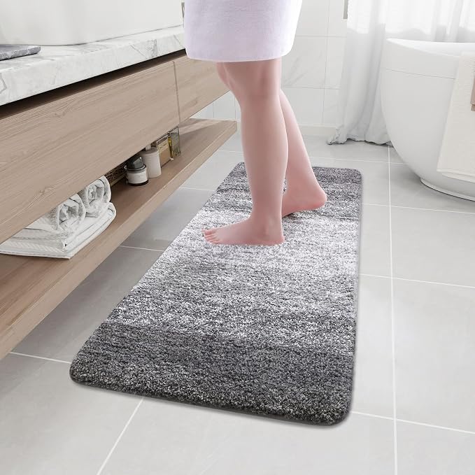 Arotive Microfiber Bathroom Rugs, Shaggy Soft and Absorbent Bath Rug, Thick Plush Machine Washable Dry Bath Mats for Bathroom, Tub and Shower, 47x17, Grey, Rectangular