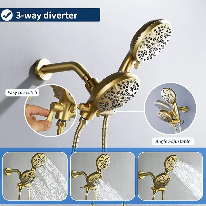 3 Handle Shower Faucet Set with Tub Spout Bathtub Shower Faucet Combo Set Shower System Complete Tub and Shower Trim Kit Shower Fixture Brushed Gold