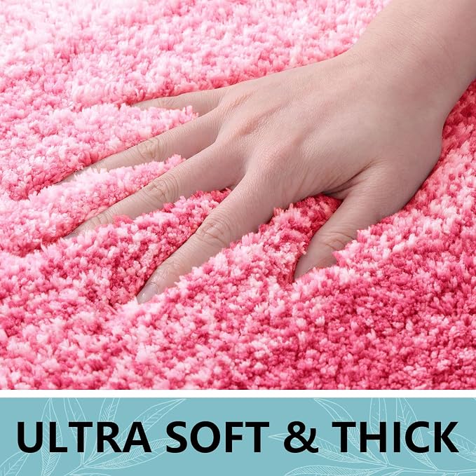 Arotive Microfiber Bathroom Rugs, Shaggy Soft and Absorbent Bath Rug, Thick Plush Machine Washable Dry Bath Mats for Bathroom, Tub and Shower, 24x16, Pink, Rectangular