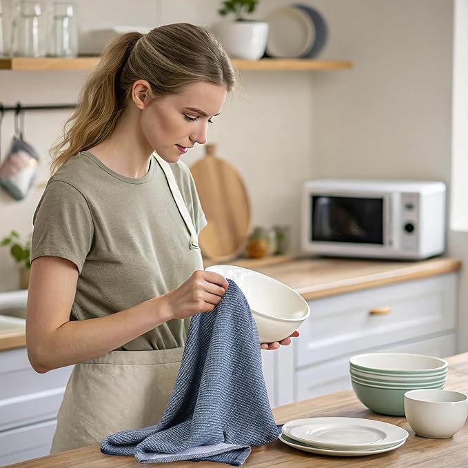 Mordimy Premium Kitchen Towels 6 Pack (18 x 28 Inches, Navy Blue/Khaki/Black), Large Cotton Flat & Terry Kitchen Hand Towel, Super Absorbent Tea Dishtowels Set with Hanging Loop