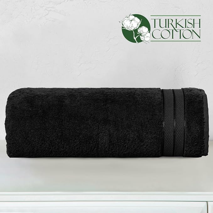 Elegant Comfort Three Line Popcorn Towel Set for Bathroom 35 x 70 inches, Premium Hotel Quality 1-Pack Jumbo Towels, 100% Turkish Cotton, Soft and Durable, Quick Dry and Highly Absorbent, Black