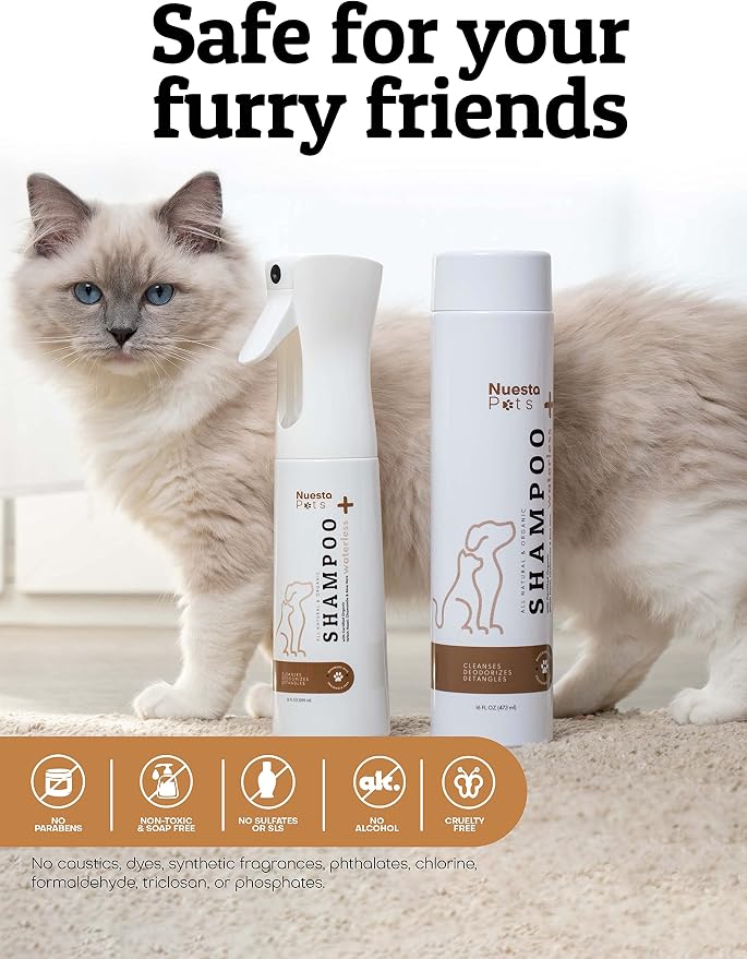 Pets Hypoallergenic Waterless Shampoo | Oat & Aloe Formula for Dogs & Cats w/ Sensitive Skin | Easy Use 4 in 1 No-Rinse Pet Shampoo, Moisturizer, Conditioner, Deodorizer | Rinse Free Dog Bath