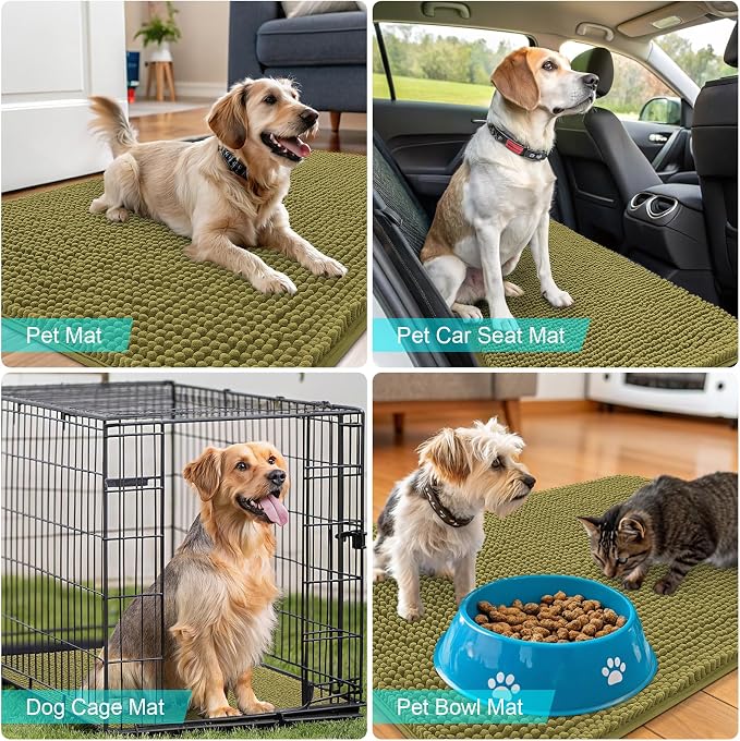 OLANLY Dog Door Mat for Muddy Paws 59x24, Absorbs Moisture and Dirt, Absorbent Non-Slip Washable Doormat, Quick Dry Chenille Mud Mat, Entry Indoor Entryway Carpet for Inside Floor, Willow Green