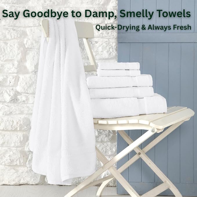 SALBAKOS 100% Turkish Cotton Bathroom Towel Set of 6 White | Premium Quality Turkish Towel Set for Gift | Hotel Collection Bath+Hand+Washcloth Towel Sets | Made in Turkey (White, 6 Piece Towel Set)