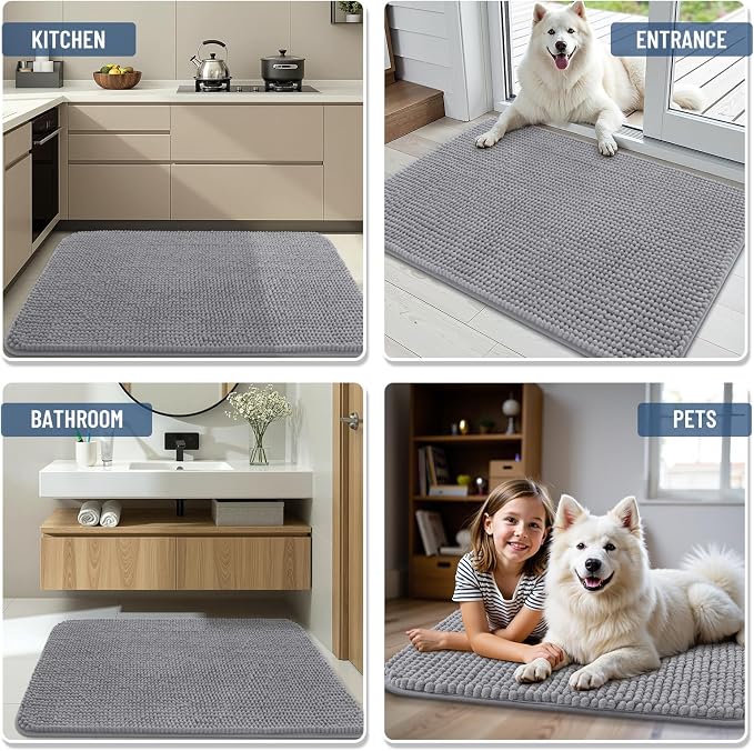 Arotive Bathroom Rugs 36" x 24", Ultra Soft Absorbent Chenille Bath Rugs, Rubber Backing, Machine Washable Bath Mats for Bathroom Floor, Tub and Shower, Home Decor Accessories, Grey