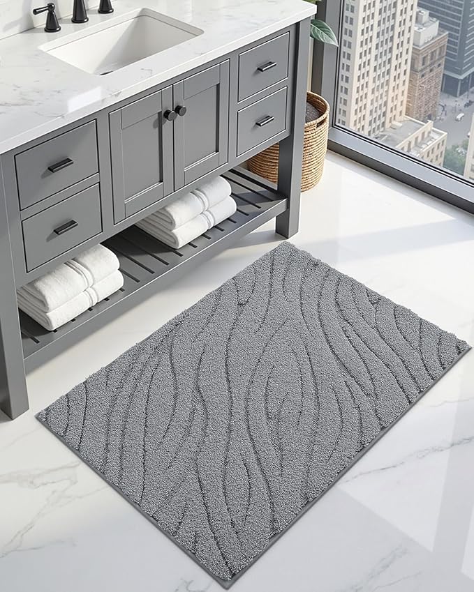 DEXI Bathroom Rugs 43x24, Extra Soft Absorbent Bath Mat, Non Slip Bathmat for Bathroom Floor, Machine Washable Rugs for Shower Floor, Dark Grey