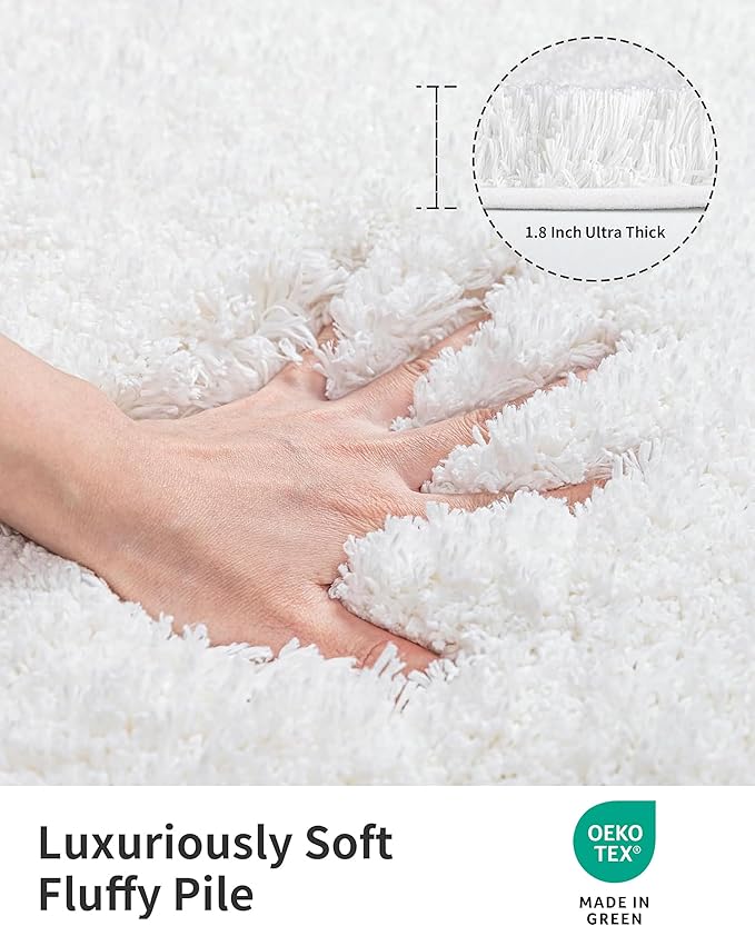 ILANGO White Bathroom Rugs 36" × 24" Non Slip & Super Absorbent Extra Thick Soft, Washable Bath Mat for Floor, Non Shedding Microfiber Plush Shaggy Bath Rug with Rubber for Bathtub Shower Room Sink