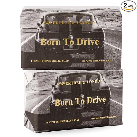 Wavertree & London Born To Drive Scented Natural Soap Bars (2 Bars), 7oz Moisturizing French Triple Milled Soap Bars enriched with shea butter - Pure Plant Oil Bath & Body Bars for All Skin Types