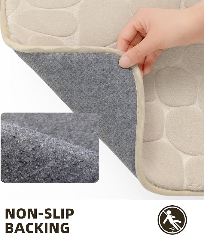 YIHOUSE Memory Foam Runner Rug, Cobblestone Bathroom Runner Rugs Super Water Absorbent Bath Mats for Bathroom Machine Washable Bath Rugs for Hallway Bedroom Laundry Room(24 x47,Khaki)