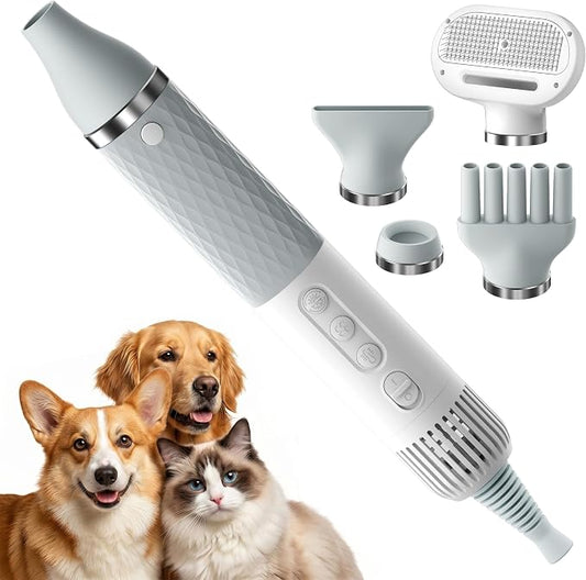 Portable Dog Dryer, High Velocity Pet Dryer with 0.6lb Ultra-Lightweight,3 Speeds & 4 Temp for All Breeds & Sizes, Dog Grooming Hair Dryer with 4 Nozzles & Slicker Brush,GFCI Plug,110000RPM