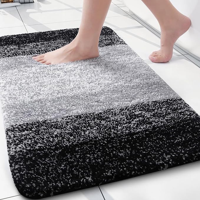 Arotive Microfiber Bathroom Rugs, Shaggy Soft and Absorbent Bath Rug, Thick Plush Machine Washable Dry Bath Mats for Bathroom, Tub and Shower, 24x16, Black, Rectangular