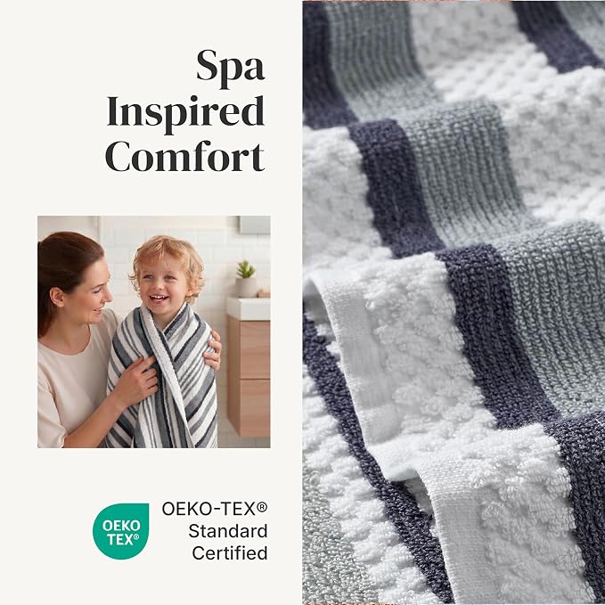 Modern Threads Pax 6-Piece Reversible Yarn Dyed Jacquard Towel Set - Bath Towels, Hand Towels, & Washcloths - Super Absorbent & Quick Dry - 100% Combed Cotton, Denim