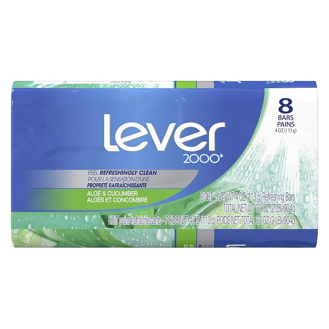 Lever 2000 Refreshing Body Soap and Facial Cleanser With Aloe & Cucumber Effectively Washes Away Bacteria, Fresh Aloe, 3.75 Ounce (Pack of 8)