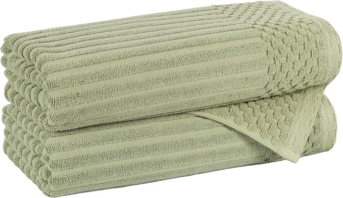 Cotton 2-Piece Solid and Ribbed Bath Towel Set, Bath Towels- 27" x 54", Sage by Superior