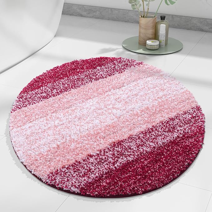 Arotive Microfiber Bathroom Rugs, Shaggy Soft and Absorbent Bath Rug, Thick Plush Machine Washable Dry Bath Mats for Bathroom, Tub and Shower, 24x24, Burgundy, Round
