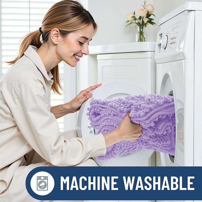 Smiry Bathroom Rugs Mat 30x20, Extra Soft Absorbent Chenille Bath Rugs, Non Slip Rubber Backing Machine Washable Quick Dry Bath Mats for Bathroom Floor, Tub, Shower, Home Decor Accessories, Purple
