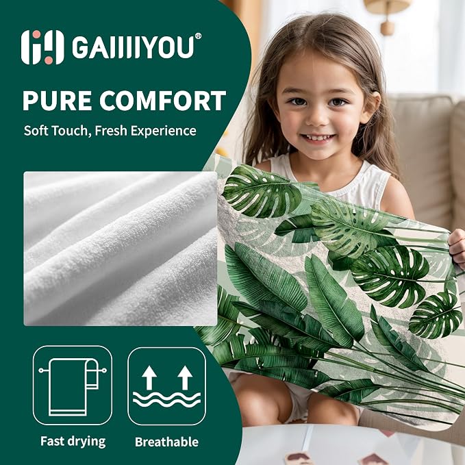 Botanical Leaf Microfiber Hand Towels Soft High Absorbent Towel for Bathroom Kitchen
