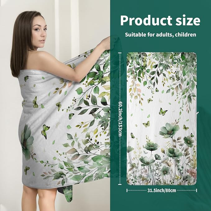 Sage Green Eucalyptus Bathroom Towel Large Thick Absorbent Velvet Bath Sheets for Adult