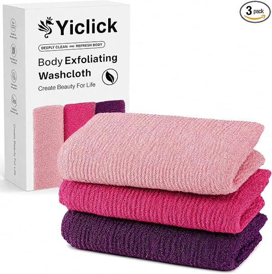 3 PCS Exfoliating Washcloth Towels - Exfoliating Body Scrubber Exfoliator, Back Scrubber for Shower Bath Use, Japanese & Korean Scrub Wash Cloths, Loofah Lufa Sponge Washer for Women Men
