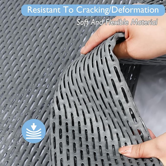 Extra Large Non-Slip Shower Mat, Fast-Dry PVC Bath Stall & Tub Mat, Drain-Hole Design,for Shower Stall Tub for Elderly/Kids，Non Slip Bathroom Safety Accessory，Gray 32"x58"