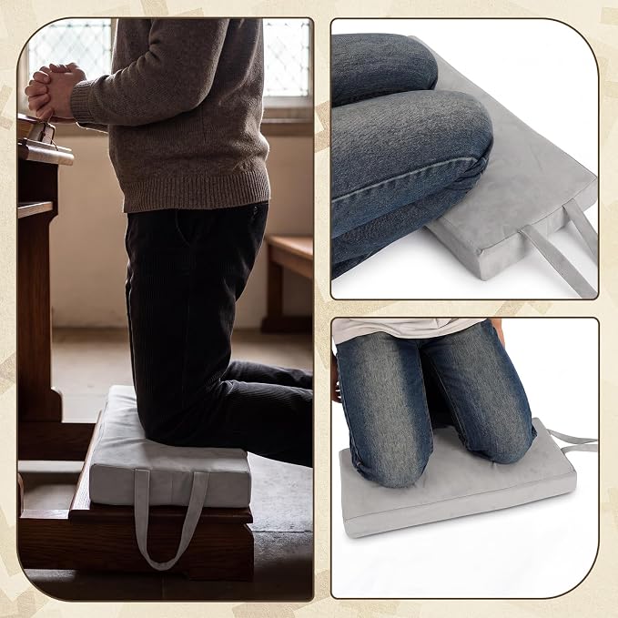 Colingmill Personal Prayer Kneeler Pad 18 3/4 Inch Christian Kneeling Pillow Microfiber and High Density Foam Personal Religious Prayer Kneeler Pad Pillow Bench for Kneeling Christian Gift (Grey)