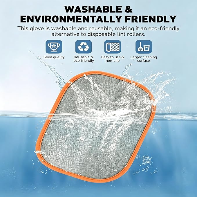 2 Pack Pet Hair Removal Gloves, Reusable Electrostatic Dog Cat Hair Remover Glove for Furniture Car Seats Clothing, Washable Grooming Mitts for Shedding-Orange | 2 Pack Pet Hair Removal Gloves