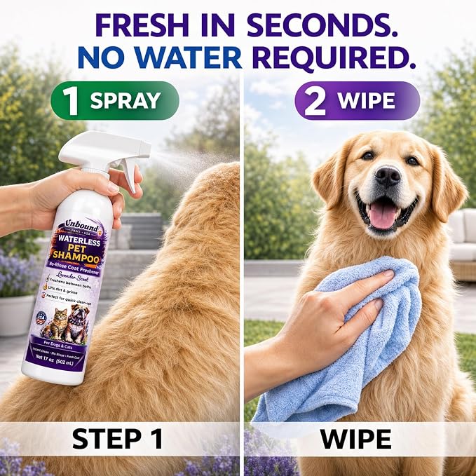 Waterless Pet Shampoo for Dogs & Cats - Lavender Scent No-Rinse Foam - Easy Grooming & Deodorizing - 17 oz