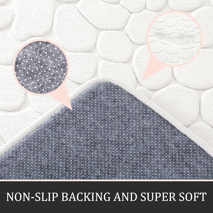 YIHOUSE Bathroom Rugs Mat Set, Memory Foam Bath Mat 3 Piece White | U Shape+Small Mat, Non Slip, Water Absorbent, Washable, Bath Mat For Bathroom, Sink and Toilet