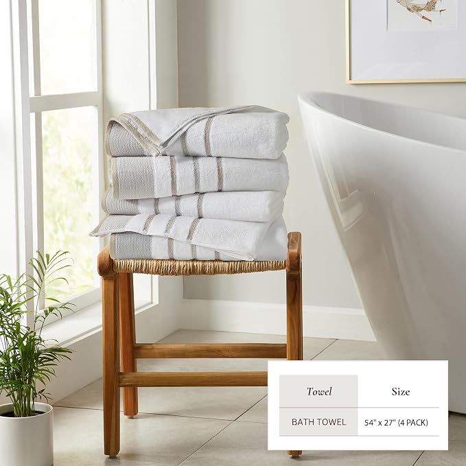 Great Bay Home Decorative Bath Towel Set - Cotton 4 Pack 54x27 Bath Towel Set - Durable Towels for Bathroom Decor (Glacier Grey/Cappuccino)