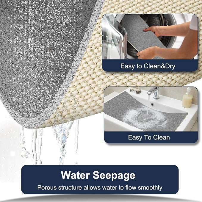 BLESWIN PVC Loofah Shower Mat 24"x16", Soft Textured Non Slip Bath Mats for Inside Shower, Shower Mats with Drain, Washable, Quick Drying Bath Mats for Bathroom Wet Areas, Grey