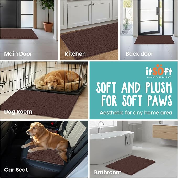 Dog Rugs for Muddy Paws 34x21 | Cleaner Mud Free Floors | Muddy Dogs Mats for Indoor, Dog Mat for Muddy Paws Door Mat Washable, Absorbent Chenille Mud Rug Paw Matt w/ Non Slip Backing, Chocolate Brown
