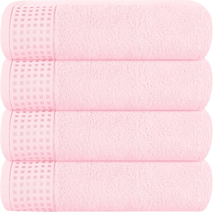 GLAMBURG Ultra Soft 4 Pack Oversized Bath Towel Set 27x54 inches, 100% Cotton Bath Towels, Highly Absorbant Compact Quickdry & Lightweight Towel, Ideal for Gym Travel Camp Pool - Pink