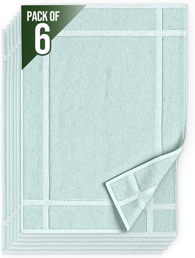 Pearl Linens Pack of 6 100% Cotton Bath Mat 18x25 inches, Soft & Absorbent Quick Dry Bathroom Mat Set, Not Bathroom Rugs, After Shower Mat, Bath Tub Mat, 781 GSM, Machine Washable, Mint Green