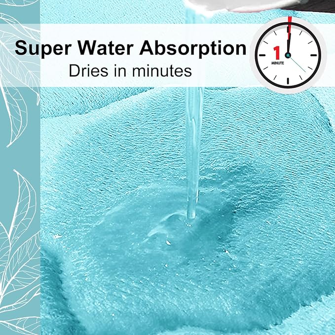 OLANLY Memory Foam Bath Mat Rug 24x16, Ultra Soft and Absorbent Bathroom Rugs, Non-Slip, Comfortable, Machine Washable Bath Carpet for Bathroom Floor, Tub, Shower and Home Decor Accessories, Sky Blue