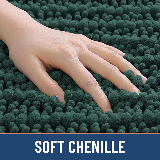 Smiry Bathroom Rugs Mat 70x24, Extra Soft Absorbent Chenille Bath Rugs, Non Slip Rubber Backing Machine Washable Quick Dry Bath Mats for Bathroom Floor, Tub, Shower, Home Decor Accessories, Green