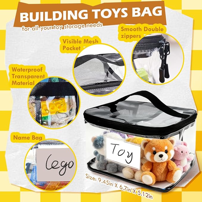 8-Pack Clear PVC Toy Organizers and Storage Bags with Zipper,Waterproof Organizer for Building Blocks, Puzzles,Board Games & Magnetic Toys,All-in-One Toy Organizers and Storage Solution