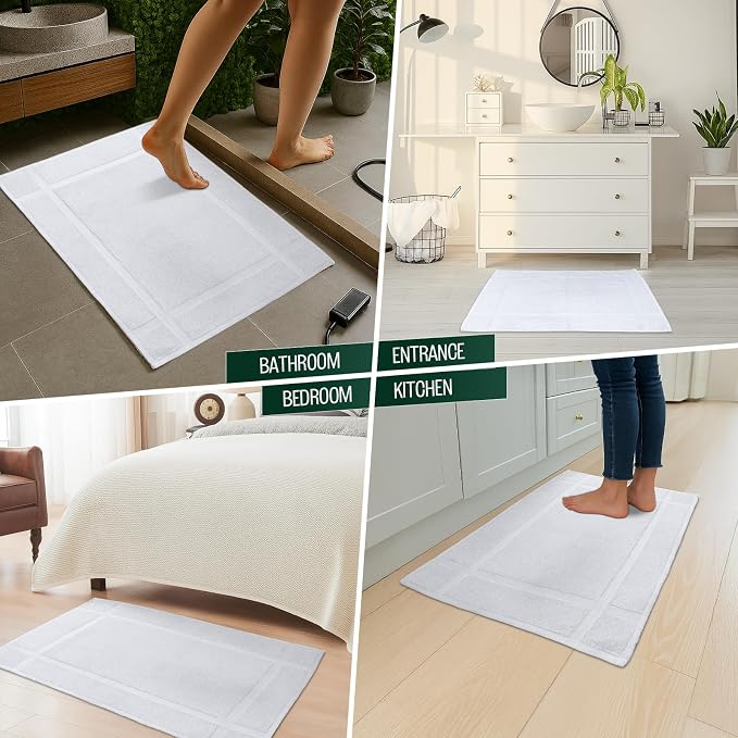 Pearl Linens Pack of 12 100% Cotton Bath Mat 18x25 inches, Soft & Absorbent Quick Dry Bathroom Mat Set, Not Bathroom Rugs, After Shower Mat, Bath Tub Mat, 781 GSM, Machine Washable, White