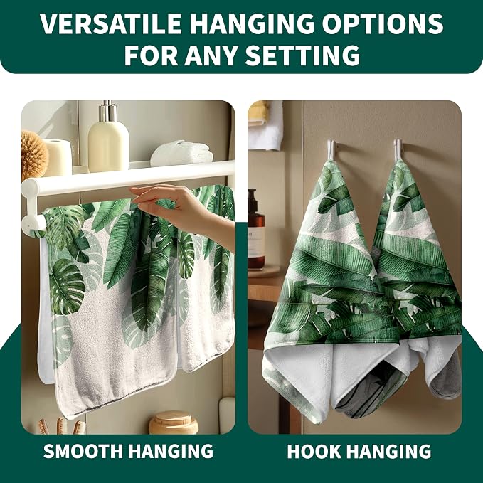 Botanical Leaf Microfiber Hand Towels Soft High Absorbent Towel for Bathroom Kitchen
