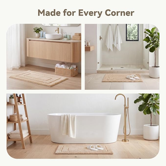 GRANNY SAYS Bathroom Rugs Non Slip, 20" x 32", Bath Rugs for Bathroom Washable, Bath Mats for Bath Floor, Microfiber Bath Mat for Tub, Absorbent Bath Rugs for Bath, Khaki