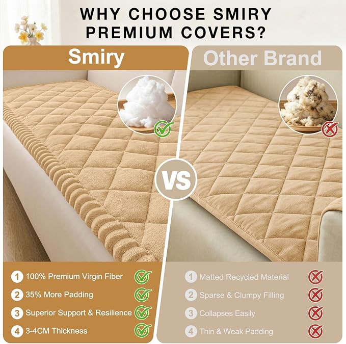 Smiry Couch Cover for Dogs, Non Slip Washable Pet Sofa Protector for Large Dogs, Cats, Fuzzy Plush Sofa Covers for 3 Cushion Couch, Against Fur, Dirt & Scratch Resistant, Camel, 35.4"×70.9"