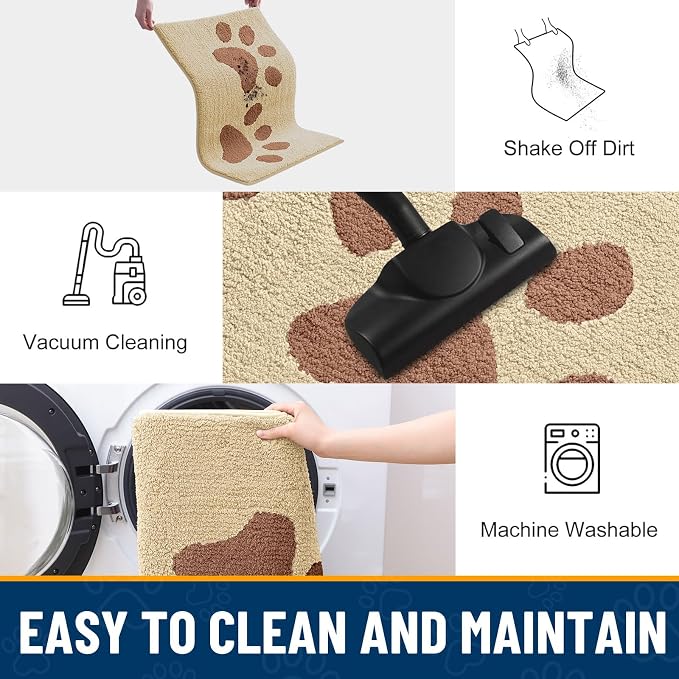 Smiry Dog Door Mat for Muddy Paws, Absorbs Moisture and Dirt, Low-Profile Entryway Mat with Non-Slip Backing, Entry Indoor Outdoor Doormat for Inside Floor (48x30 Inches, Light Beige, Paw)