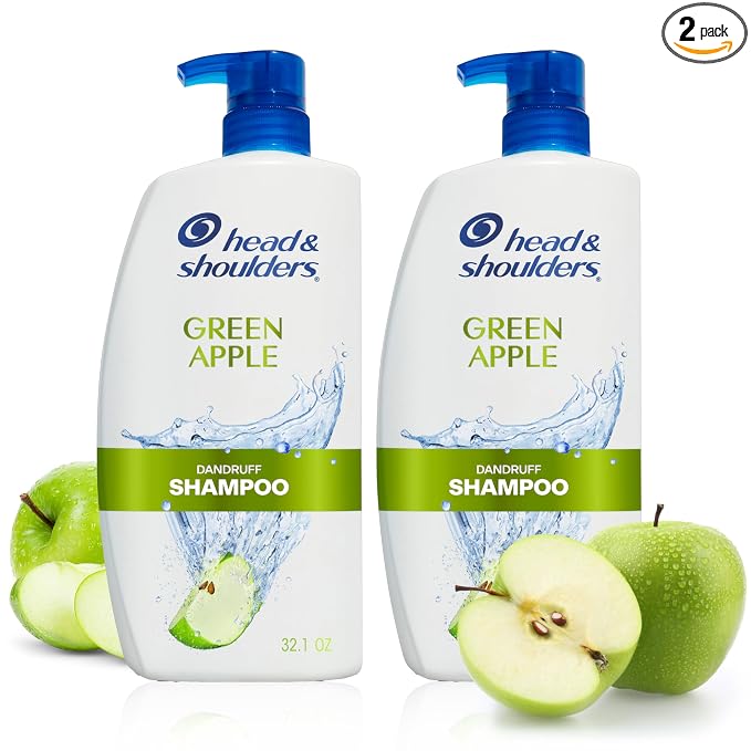 Head & Shoulders Anti-Dandruff Shampoo with 1% Pyrithione Zinc, Clinically Proven & Scalp Care Treatment, Fresh Green Apple Scent, 32.1 Fl Oz Each, 2 Pack