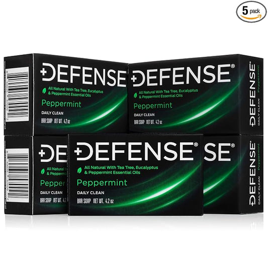 Defense Soap 5pk All Natural Peppermint Bar Soap for Men | Made by Wrestlers with Tea Tree Oil & Eucalyptus Oil to Promote Healthy Skin